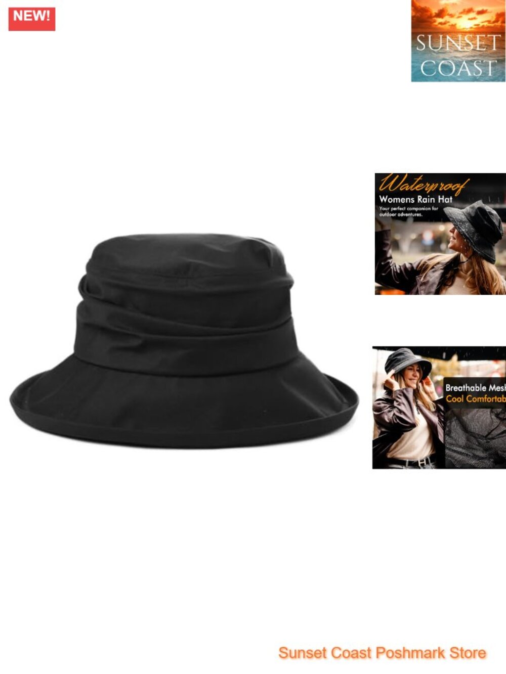 Waterproof UPF 50+ Wide Brim Packable Rain Hat Adjustable Fit